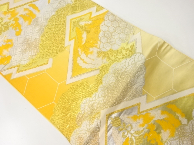 アンティーク　松皮菱に向かい鳥模様織出し袋帯（材料）